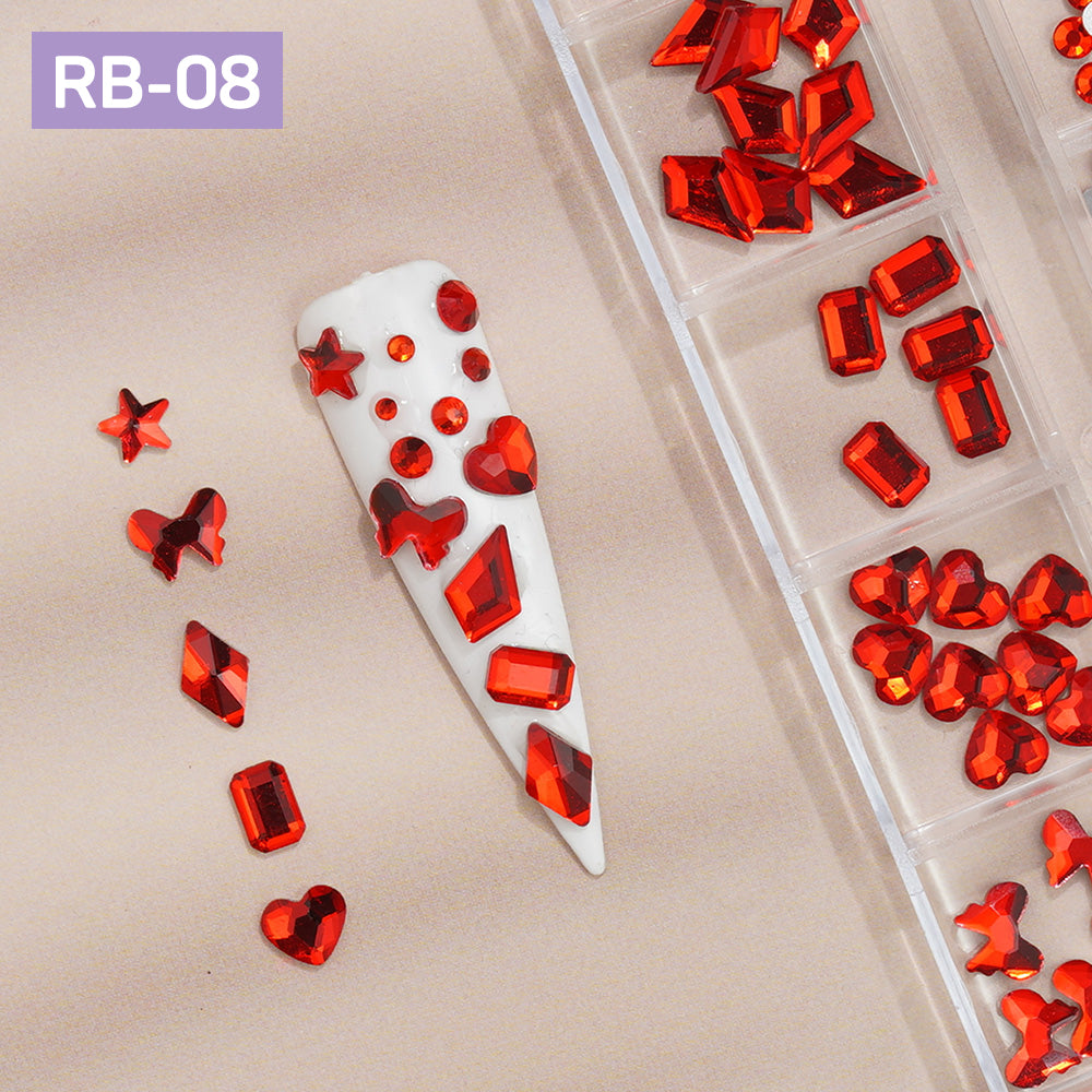 12 Grids Flatback Rhinestones RB-08 Red