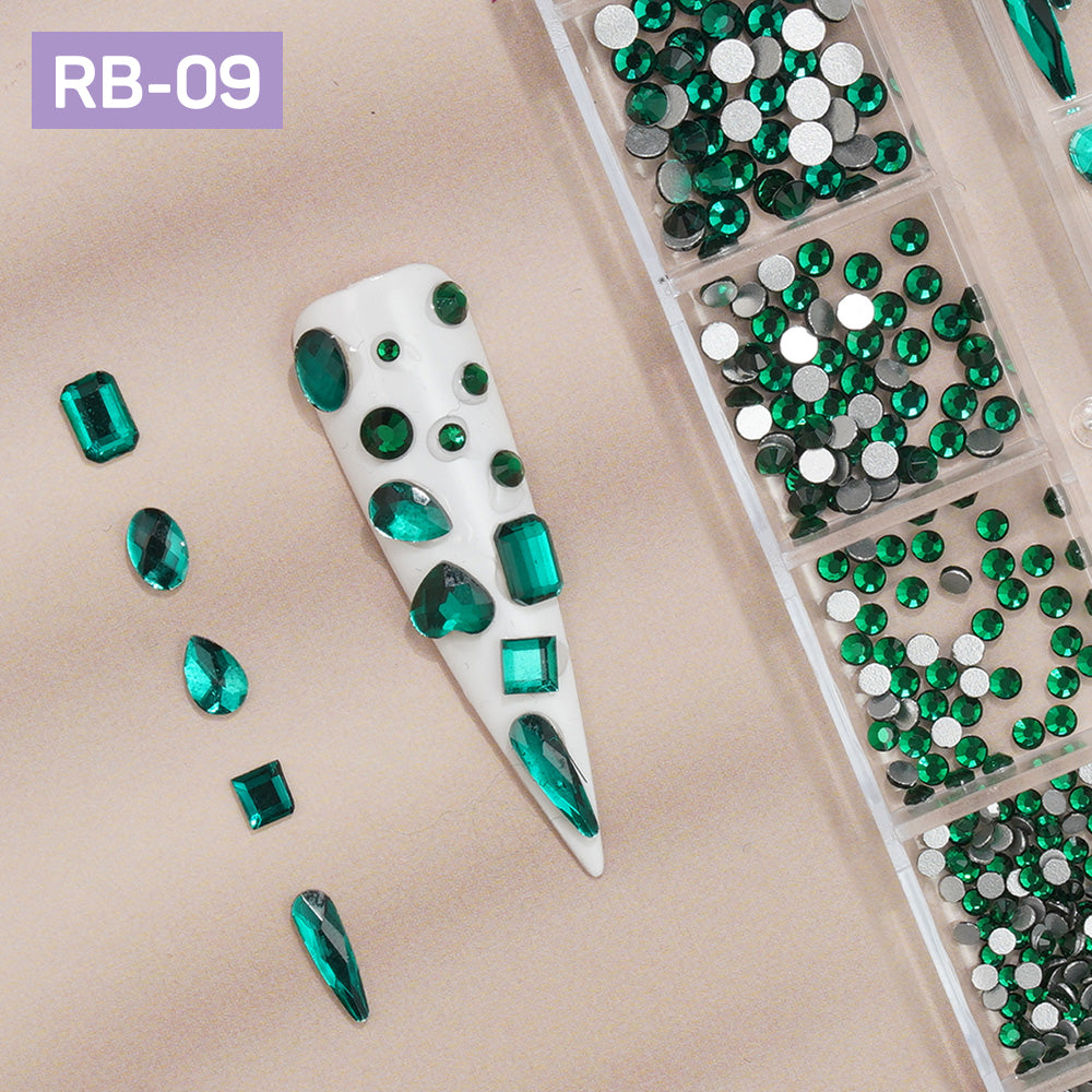 12 Grids Flatback Rhinestones RB-09 Green