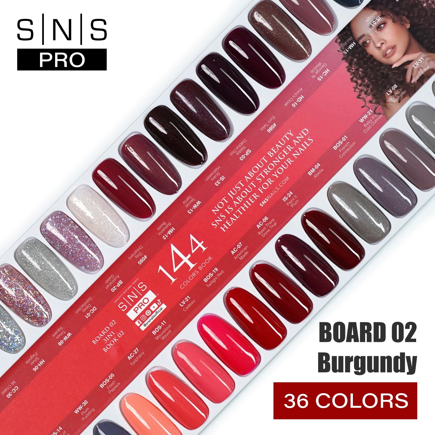 SNS Pro Dipping & Acrylic Powder - Set 36 Colors - Board 2 Burgundy (037 - 072)