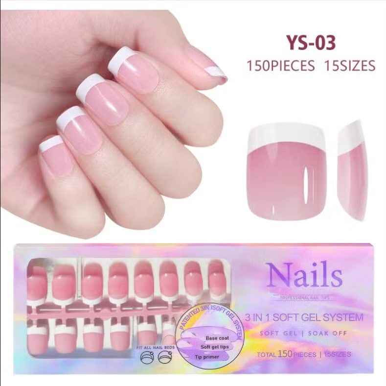 3-in-1 Coattips - French Nails Tips Full Cover Press on Nails - YS3