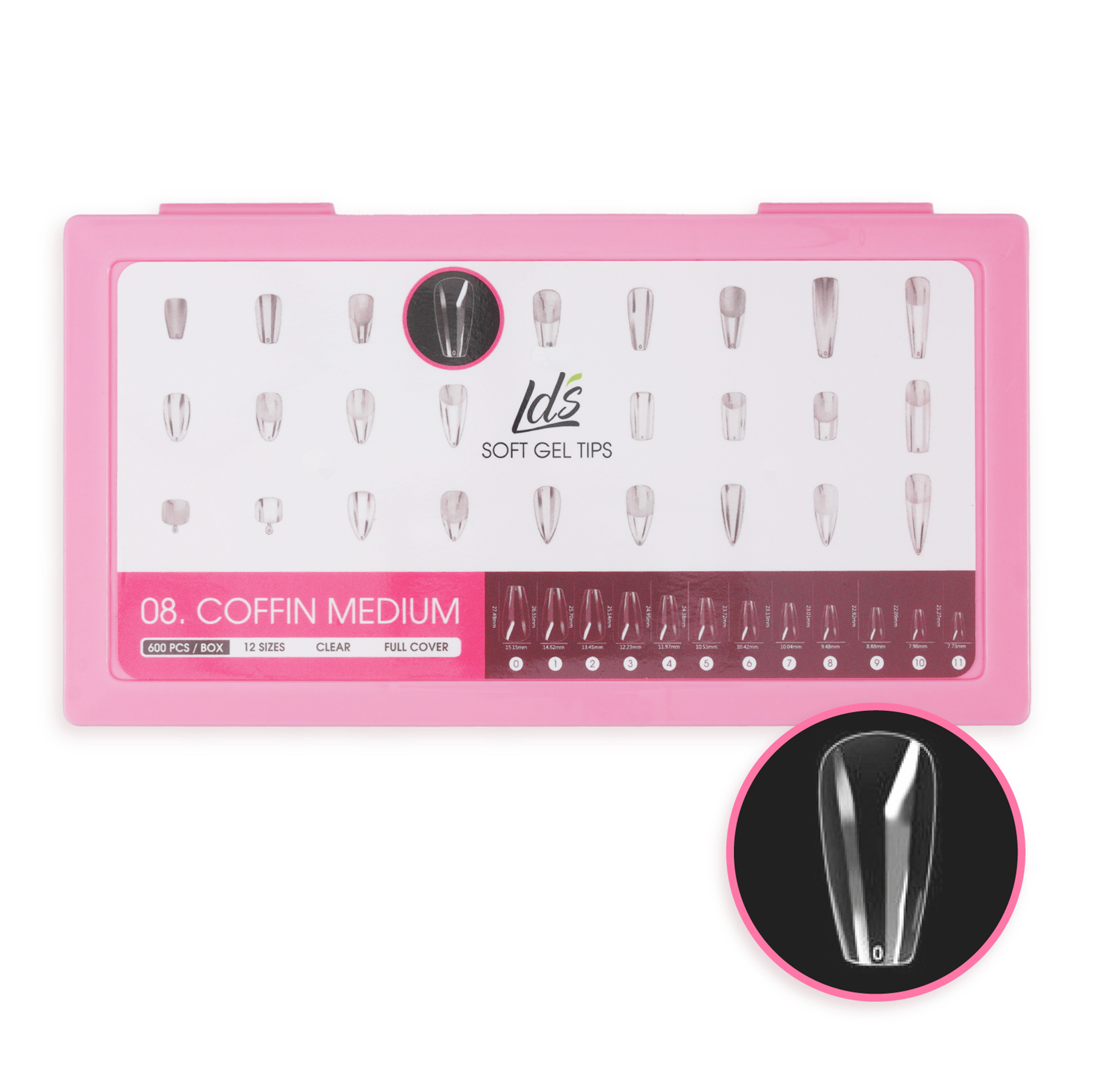 LDS - 08 Coffin Medium Clear Nail Tips (Full Cover)