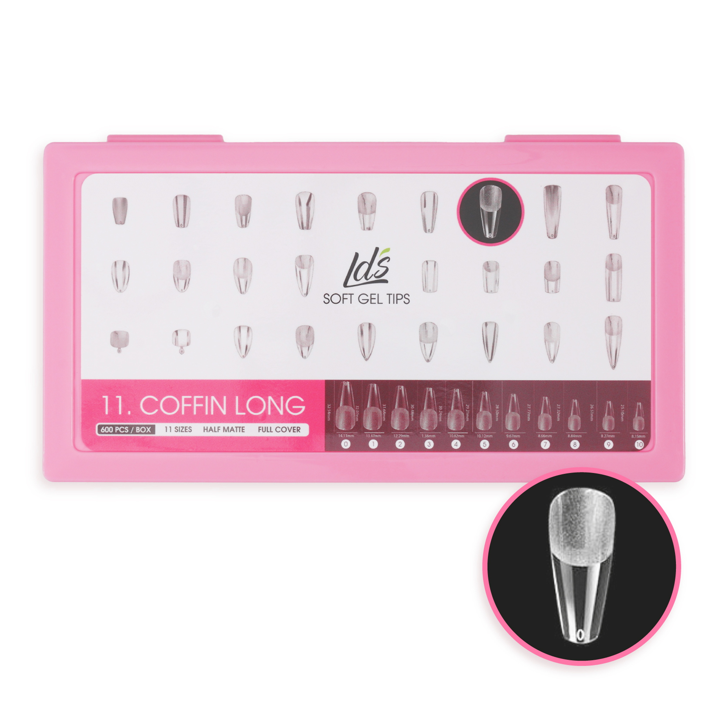 LDS - 11 Coffin Long Half Matte Nail Tips (Full Cover)