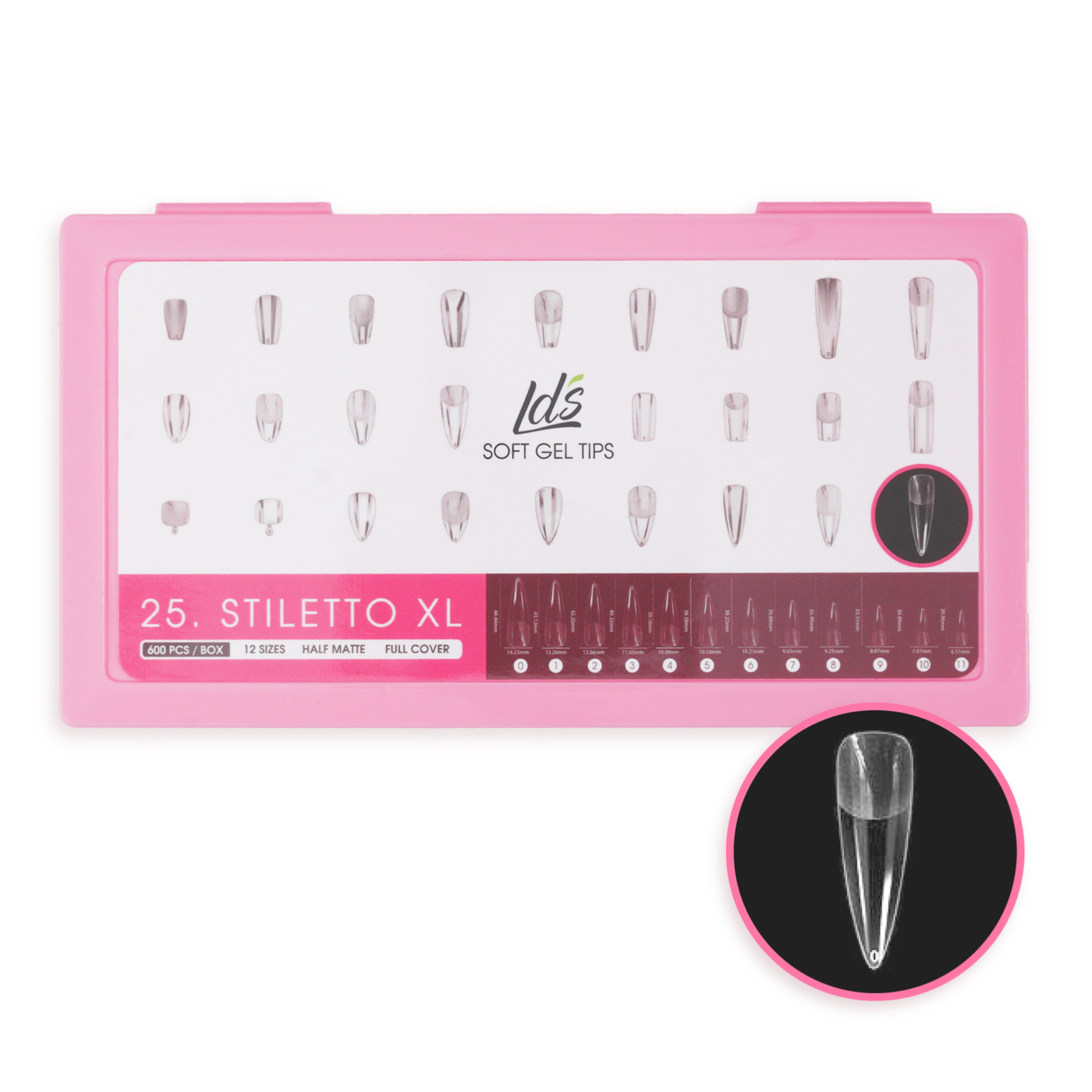 LDS - 25 Stiletto XL Half Matte Nail Tips (Full Cover)