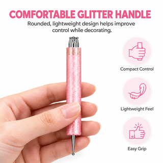 Flower Dotting Pen - Dual-Ended Nail Art Pen with Pink Glitter Handle