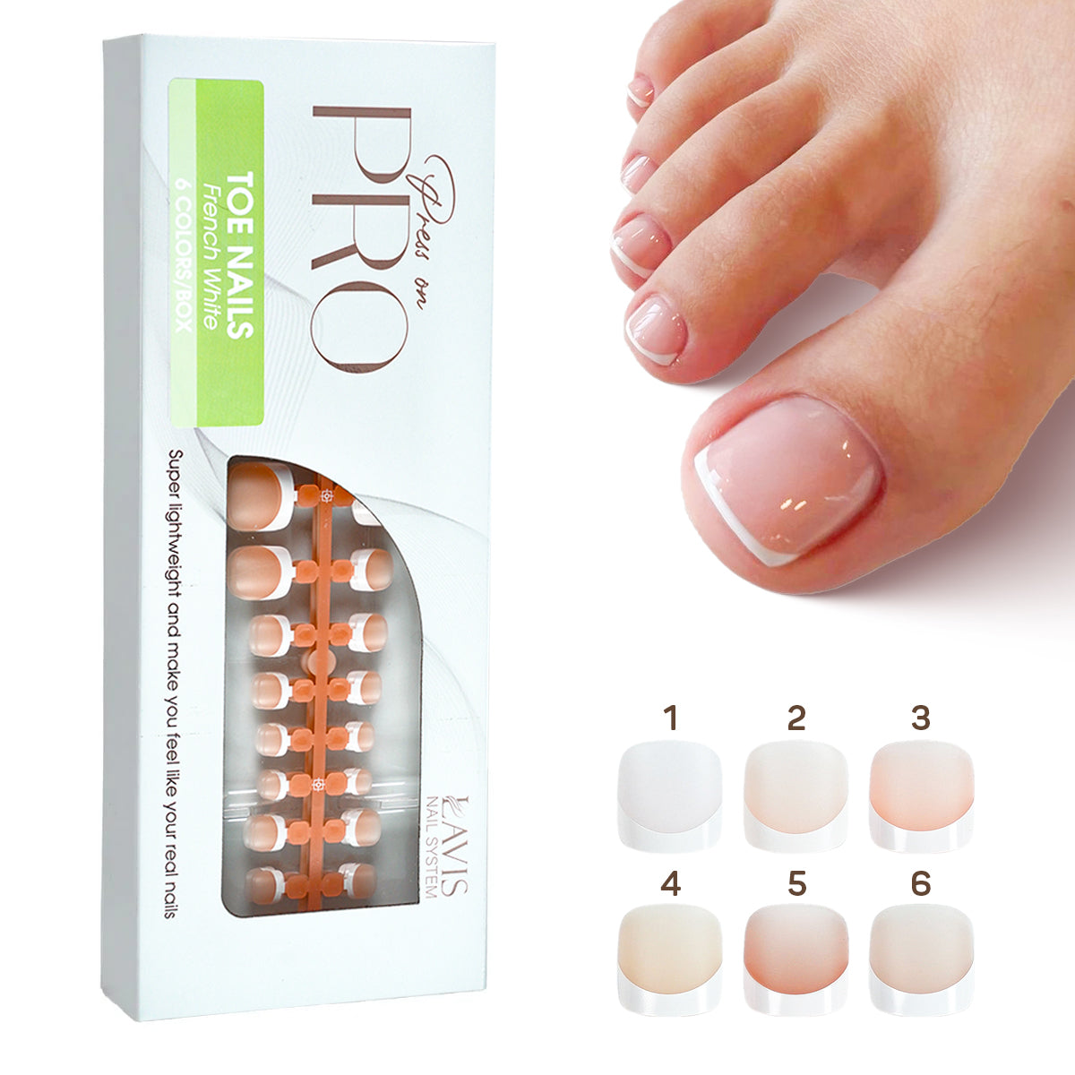 LAVIS Press On Pro - Toe Nail French White