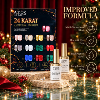 A'DOR 24 Karat Glitter Gel - Set 12 Colors - HEMA & TPO Free - 0.4 oz