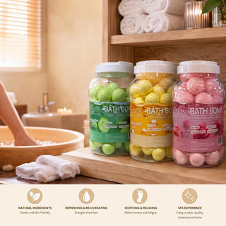 LAVIS Bath Bomb Jar - Choose Your Scent: Honey Pearl, Orange, Lavender, Mango, Rose, Jasmine, Mint & More