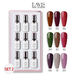 Lavis Gel Color Set 2 (9 Colors) – Deep Trendy & Statement Gel Polish Set for Nail Salons - DTK Nail Supply