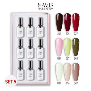 Lavis Gel Color Set 5 (9 Colors) – Soft Nude & Feminine Gel Polish Set for Nail Salons - DTK Nail Supply
