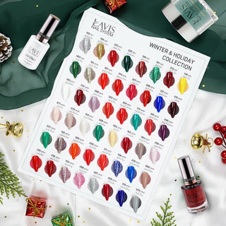 Lavis 3 in 1 Set 48 Colors Winter & Holiday Collection - Acrylic & Dip Powder (1.5oz), Gel & Lacquer + FREE Sample Color Chart + FREE 6 LAVIS 3 in 1 New Colors (277-282) or FREE LAVIS Cat Eye Set 12 Colors (Velvet Ember or Velvet Glow)