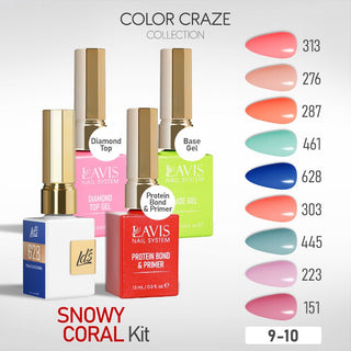 LDS Gel Kit 9 - 10 - Snowy Coral Collection + Base & Top - DTK Nail Supply