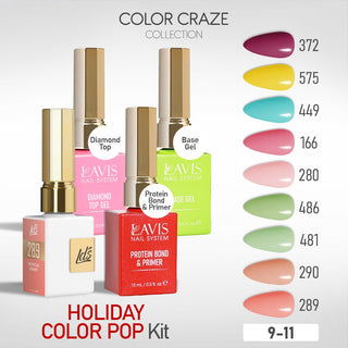 LDS Gel Kit 9 - 11 - Holiday Color Pop Collection + Base & Top - DTK Nail Supply