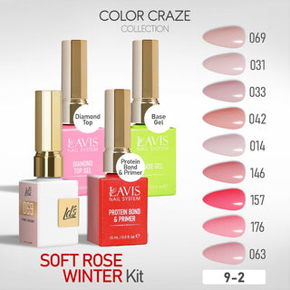LDS Gel Kit 9 - 2 - Soft Rose Winter Collection + Base & Top - DTK Nail Supply