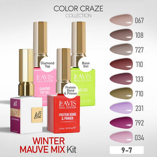 LDS Gel Kit 9 - 7 - Winter Mauve Mix Collection + Base & Top - DTK Nail Supply