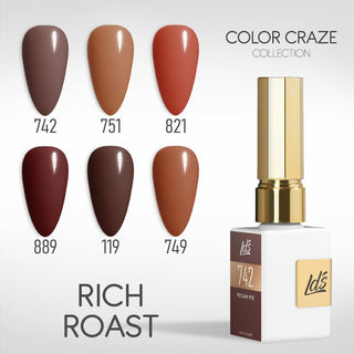 LDS Gel Set 6 - 9 - Rich Roast - 742, 7551, 821, 889, 119, 749 - DTK Nail Supply