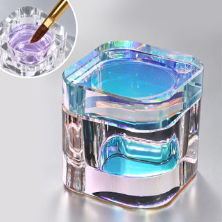Nail Liquid Cup with Brush Rest - Crystal Glass Blue