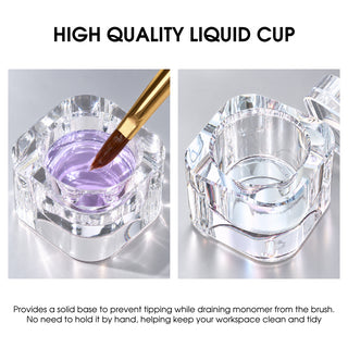Nail Liquid Cup with Brush Rest - Crystal Glass Pink