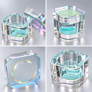 Nail Liquid Cup with Brush Rest - Crystal Glass Blue