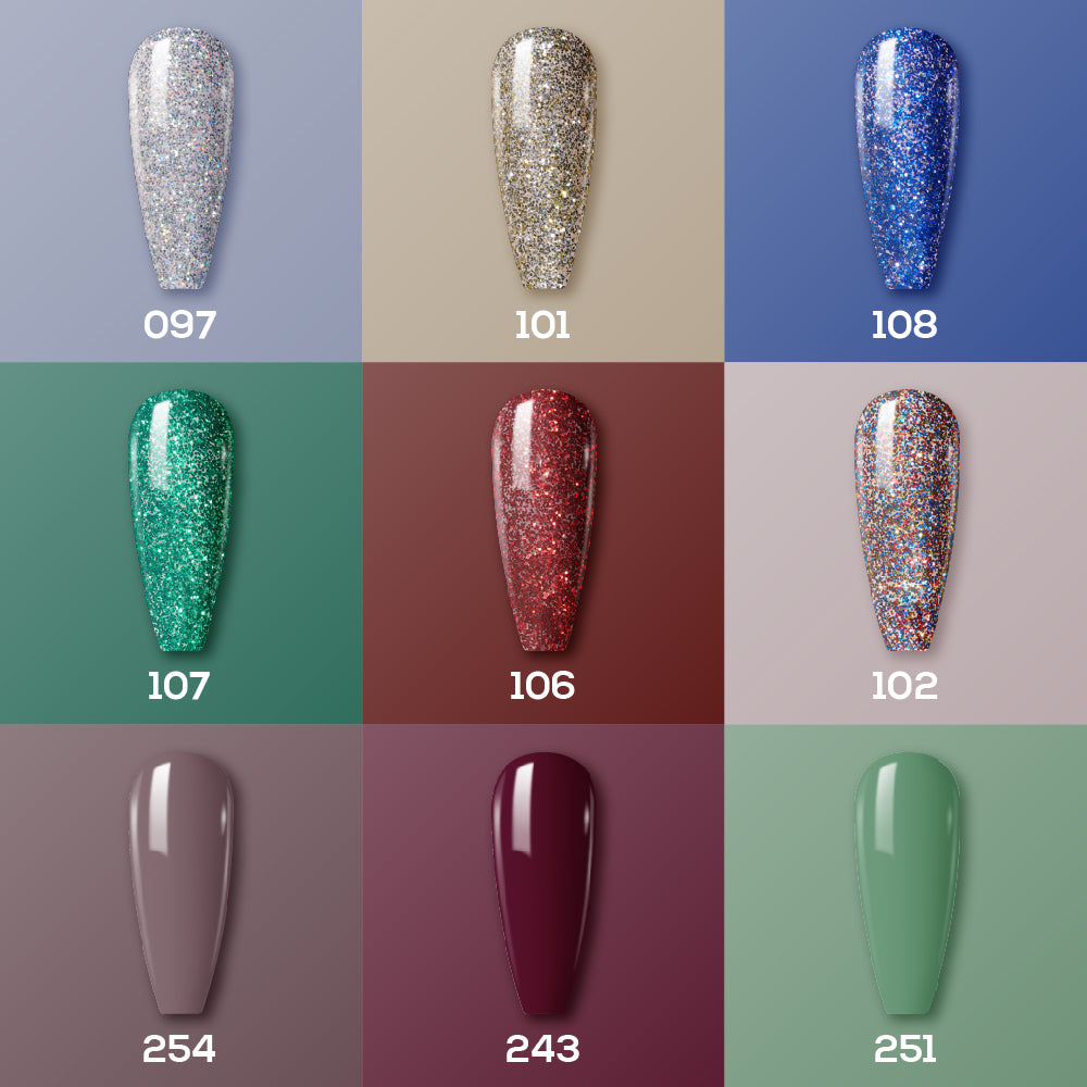  9 Lavis Holiday Gel Nail Polish Collection - TWINKLE THE GALAXY - 097; 101; 108; 107; 106; 102; 254; 243; 251 by LAVIS NAILS sold by DTK Nail Supply