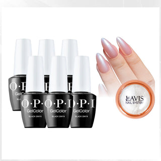 OPI Intelli-Gel - Set 6 Colors - T02 Black Onyx, FREE 1 Chrome Powder