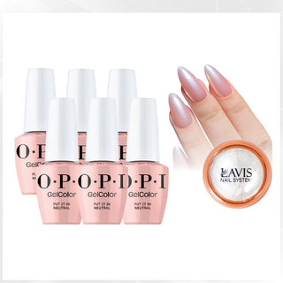 OPI Intelli-Gel - Set 6 Colors - T65 Put It in Neutral, FREE 1 Chrome Powder