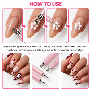 Flower Dotting Pen - Dual-Ended Nail Art Pen with Pink Glitter Handle