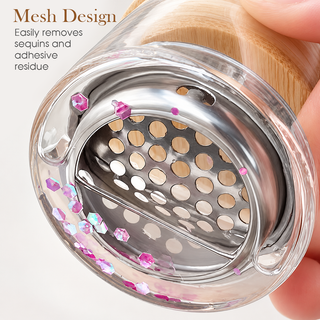 Nail Art Brush Washing Cup - Glass with Bamboo Lid and Steel Mesh