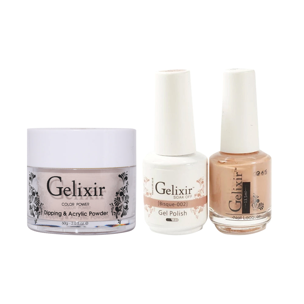 Gelixir 3 in 1 - 002 Bisque - Acrylic & Dip Powder, Gel & Lacquer