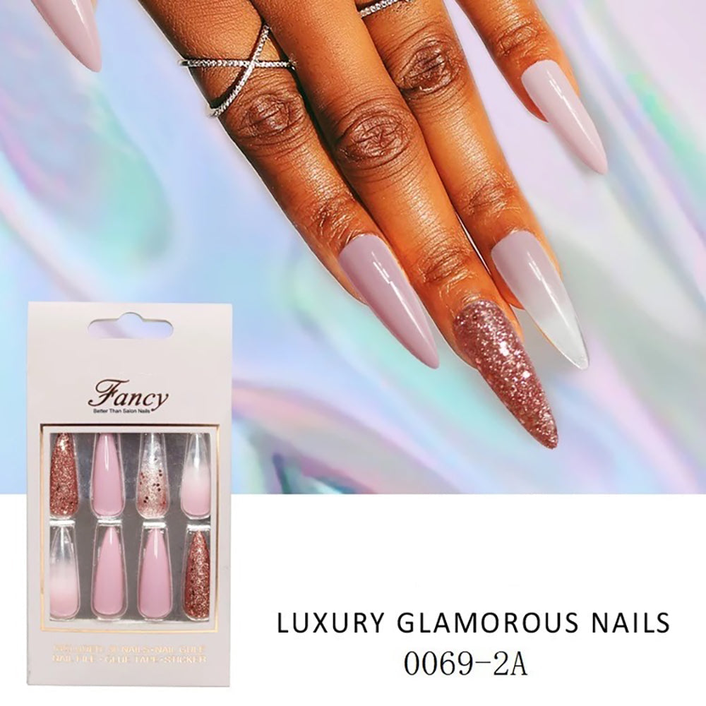 Luxury Nails Custom Large Stones Decorated Nail Art Tips Luxe Icy Ombre  Coffin Shape Press On Nails Natural With Glue Sticker - False Nails -  AliExpress