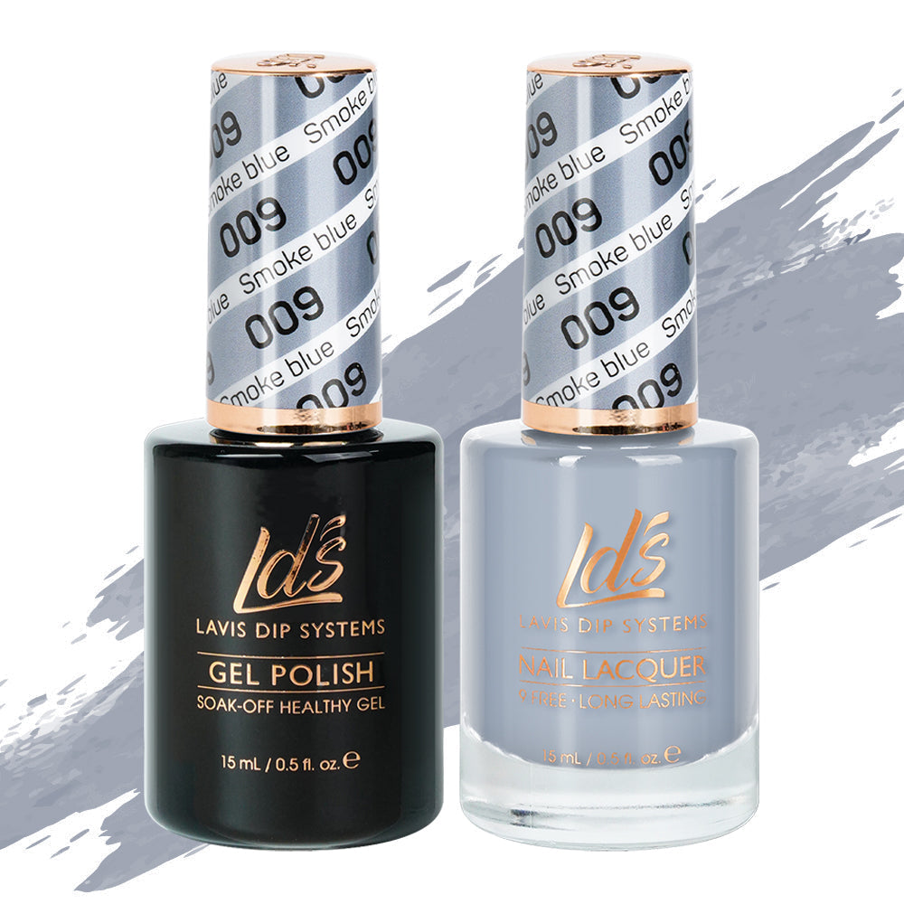 LDS 009 Smoke Blue - LDS Healthy Gel Polish & Matching Nail Lacquer Duo Set - 0.5oz