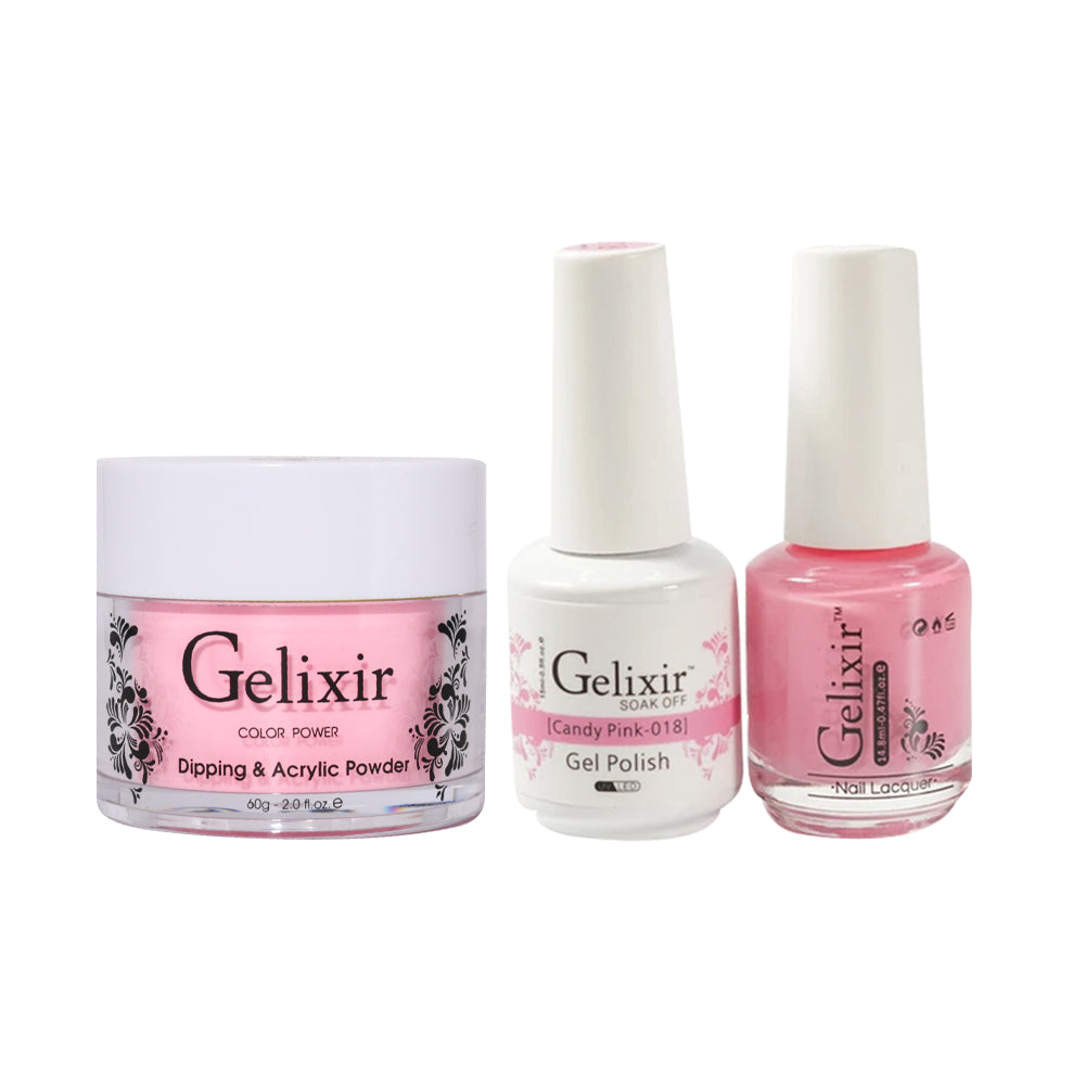 Gelixir 3 in 1 - 018 Candy Pink - Acrylic & Dip Powder, Gel & Lacquer