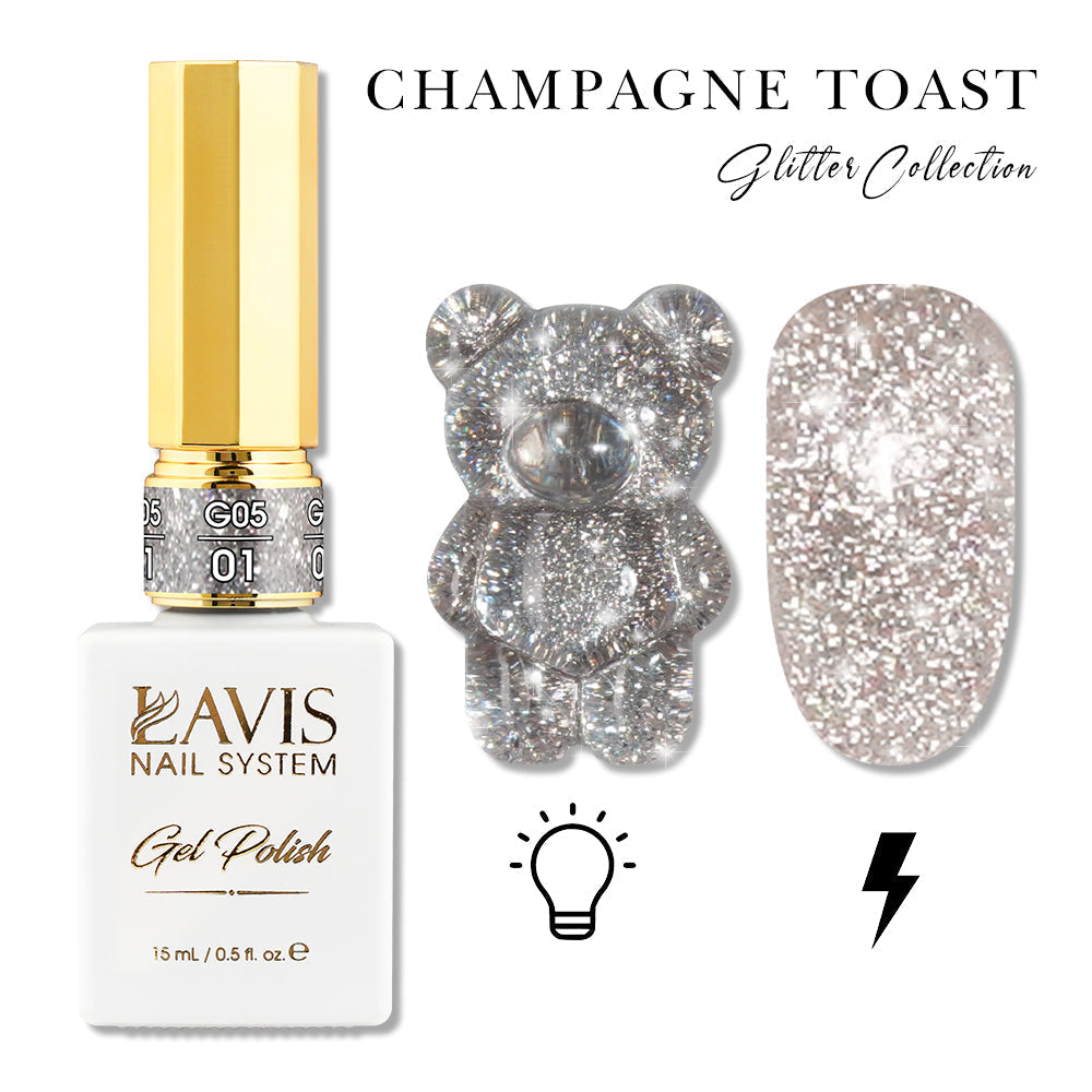 LAVIS Glitter G05 - 01 - Gel Polish 0.5oz - Champagne Toast Glitter Collection