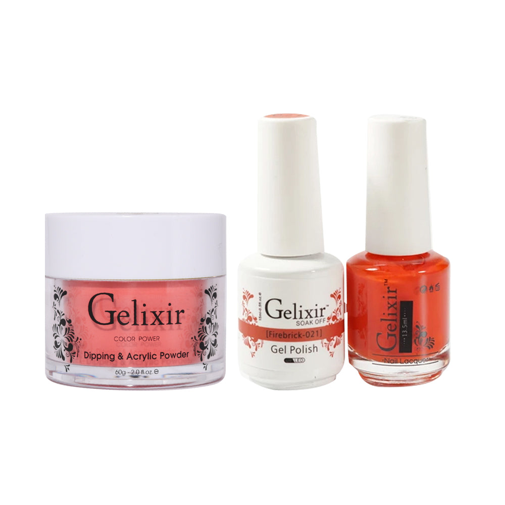 Gelixir 3 in 1 - 021 Firebrick - Acrylic & Dip Powder, Gel & Lacquer