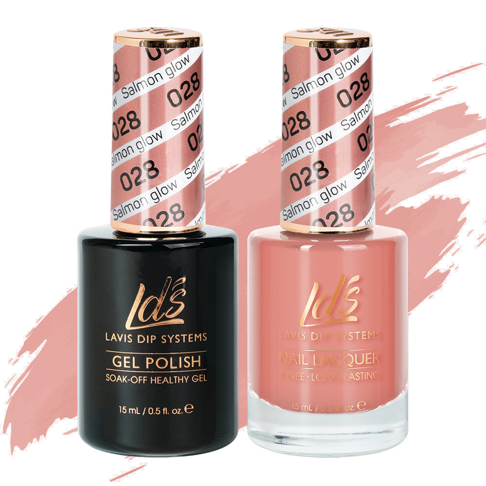 LDS 028 Salmon Glow - LDS Healthy Gel Polish & Matching Nail Lacquer Duo Set - 0.5oz