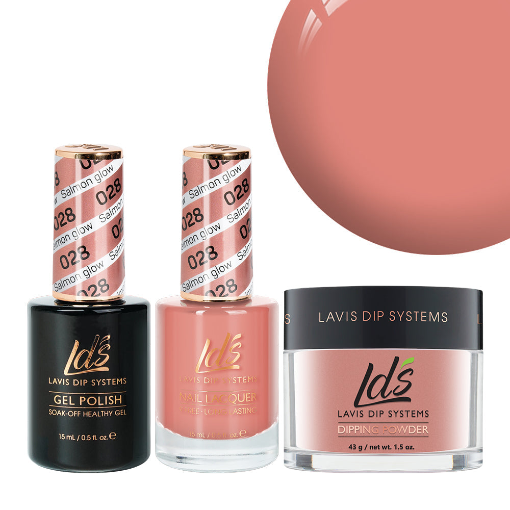 LDS 3 in 1 - 028 Salmon Glow - Dip (1.5oz), Gel & Lacquer Matching