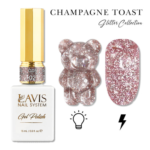 LAVIS Glitter G05 - 02 - Gel Polish 0.5oz - Champagne Toast Glitter Collection