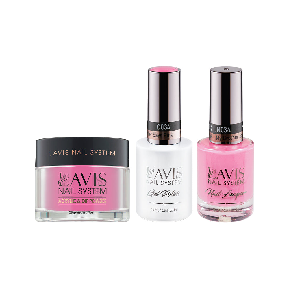 LAVIS 3 in 1 - 034 My Brother Says Pink - Acrylic & Dip Powder (1oz), Gel & Lacquer