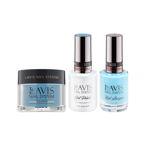 LAVIS 3 in 1 - 035 Default Ocean Blue - Acrylic & Dip Powder (1oz), Gel & Lacquer