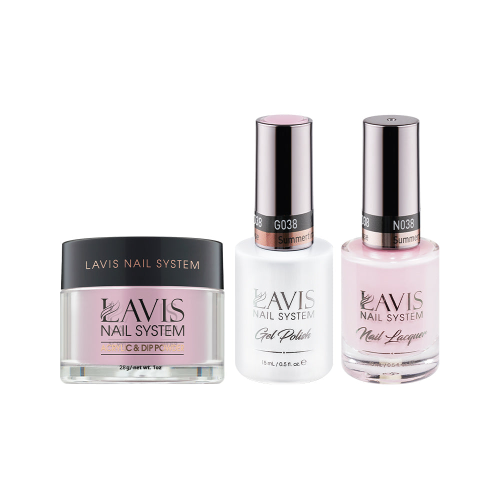 LAVIS 3 in 1 - 038 Summertime Rose - Acrylic & Dip Powder (1oz), Gel & Lacquer