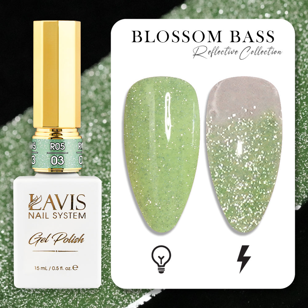 LAVIS Reflective R05 - Set 12 Colors - Gel Polish 0.5 oz - Blossom Bass Reflective Collection