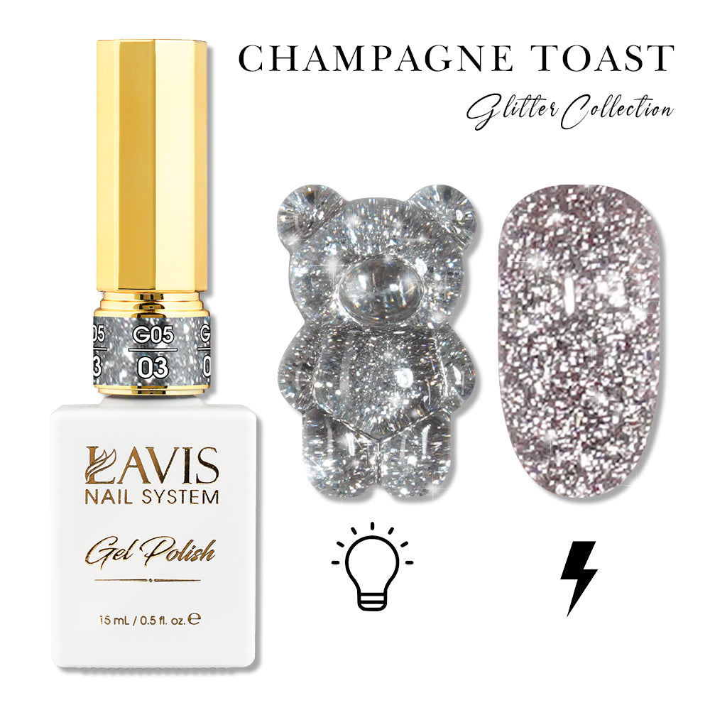 LAVIS Glitter G05 - 03 - Gel Polish 0.5oz - Champagne Toast Glitter Collection