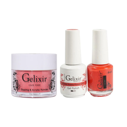  Gelixir 3 in 1 - 041 Glitter Poppy Flower - Acrylic & Dip Powder, Gel & Lacquer by Gelixir sold by DTK Nail Supply