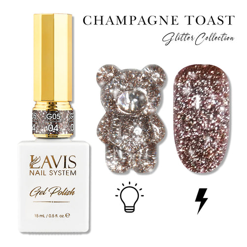LAVIS Glitter G05 - 04 - Gel Polish 0.5oz - Champagne Toast Glitter Collection