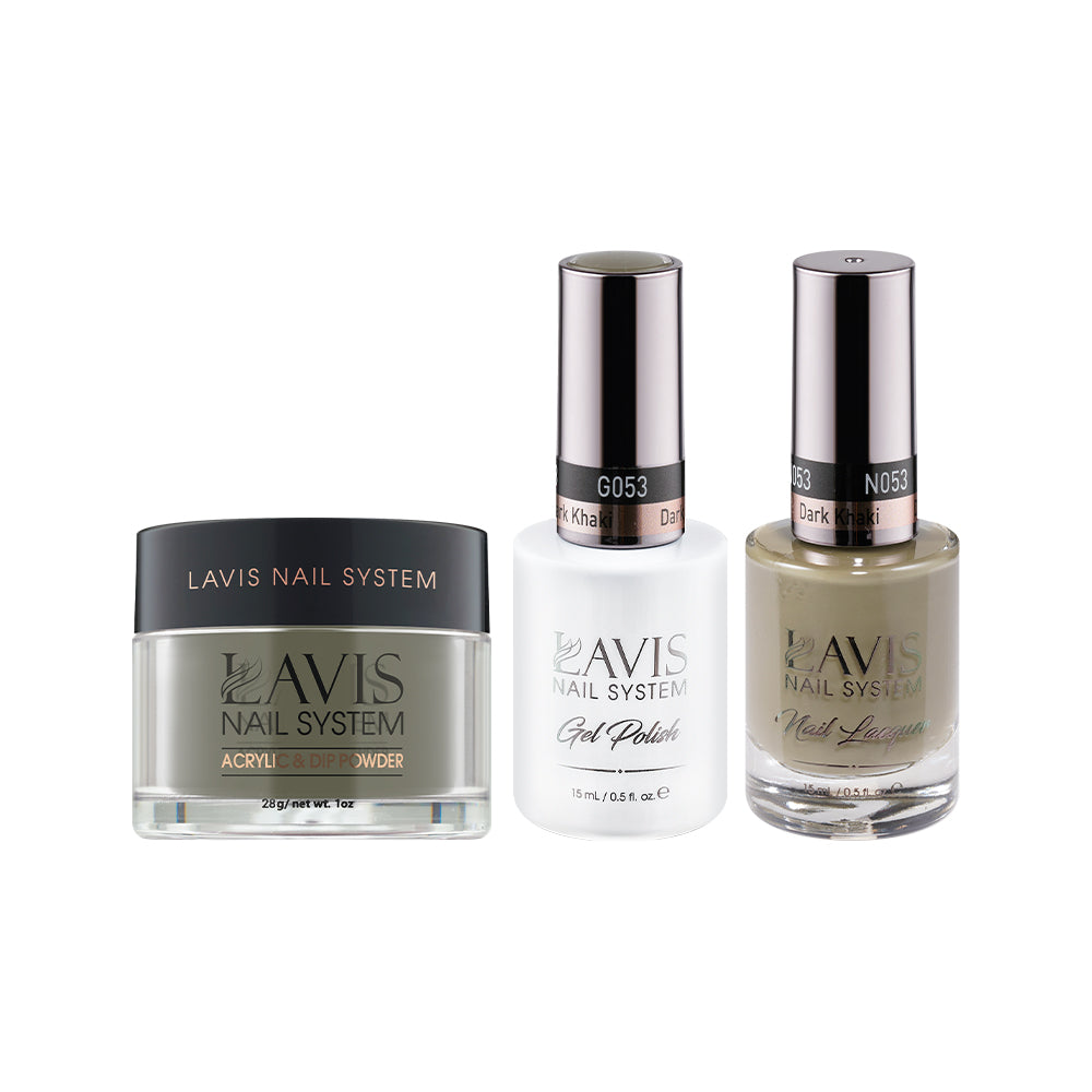 LAVIS 3 in 1 - 053 Dark Khaki - Acrylic & Dip Powder (1oz), Gel & Lacquer