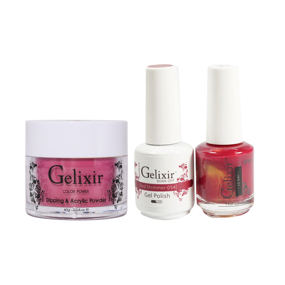 Gelixir 3 in 1 - 054 Red Shimmer - Acrylic & Dip Powder, Gel & Lacquer