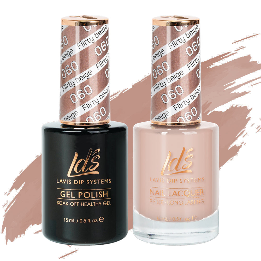 LDS 060 Flirty Beige - LDS Healthy Gel Polish & Matching Nail Lacquer Duo Set - 0.5oz