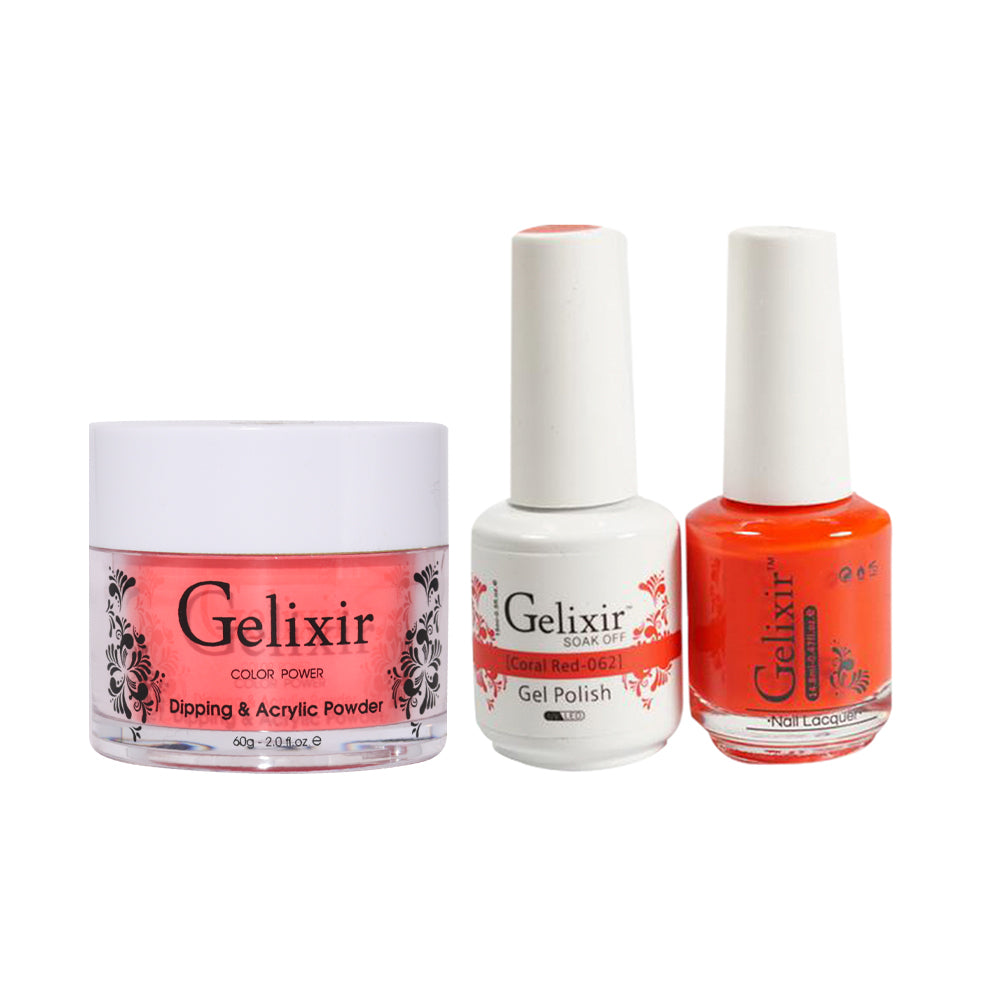 Gelixir 3 in 1 - 062 Coral Red - Acrylic & Dip Powder, Gel & Lacquer