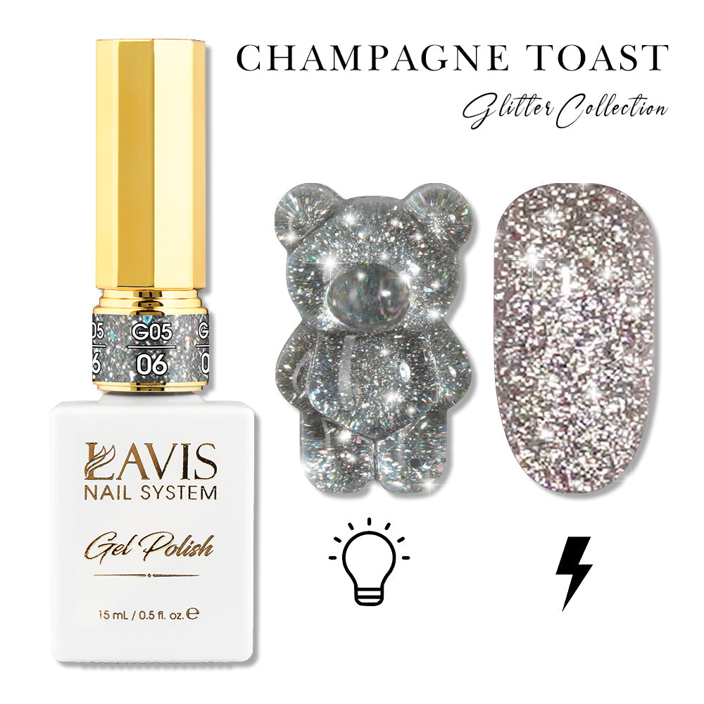 LAVIS Glitter G05 - 06 - Gel Polish 0.5oz - Champagne Toast Glitter Collection
