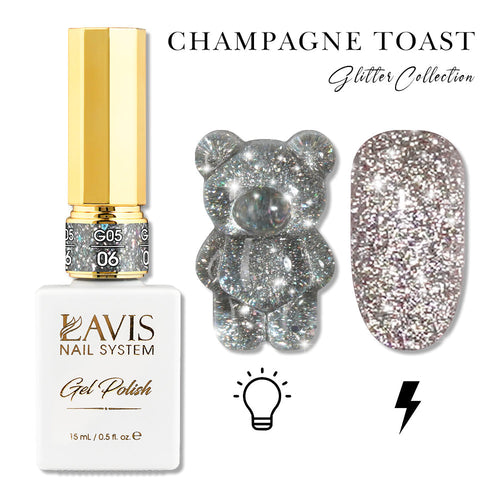 LAVIS Glitter G05 - 06 - Gel Polish 0.5oz - Champagne Toast Glitter Collection