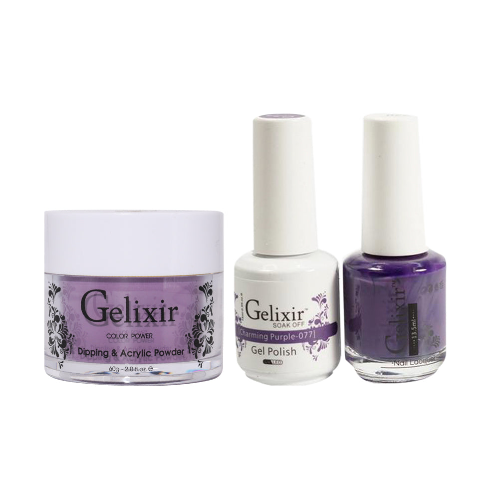 Gelixir 3 in 1 - 077 Charming Purple - Acrylic & Dip Powder, Gel & Lacquer